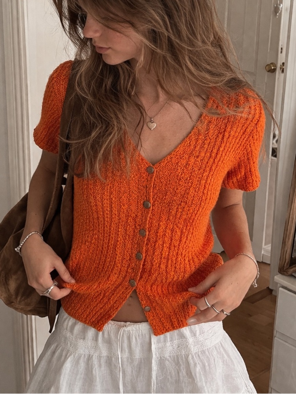 Marisa Christina Orange Button Front Cardigan Large‎ Colorful Boho Artsy NWT